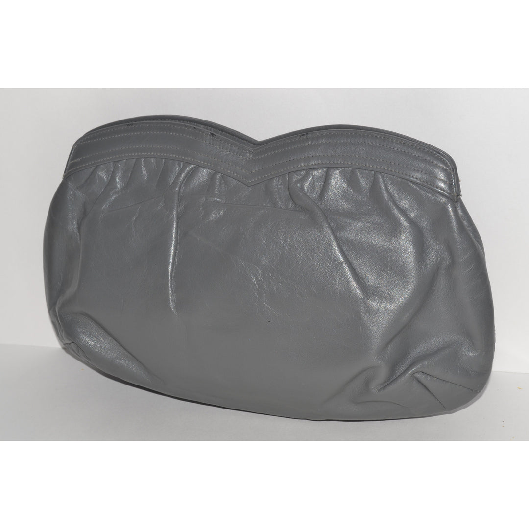 Vintage Grey Leather Patched Reptile Clutch Purse