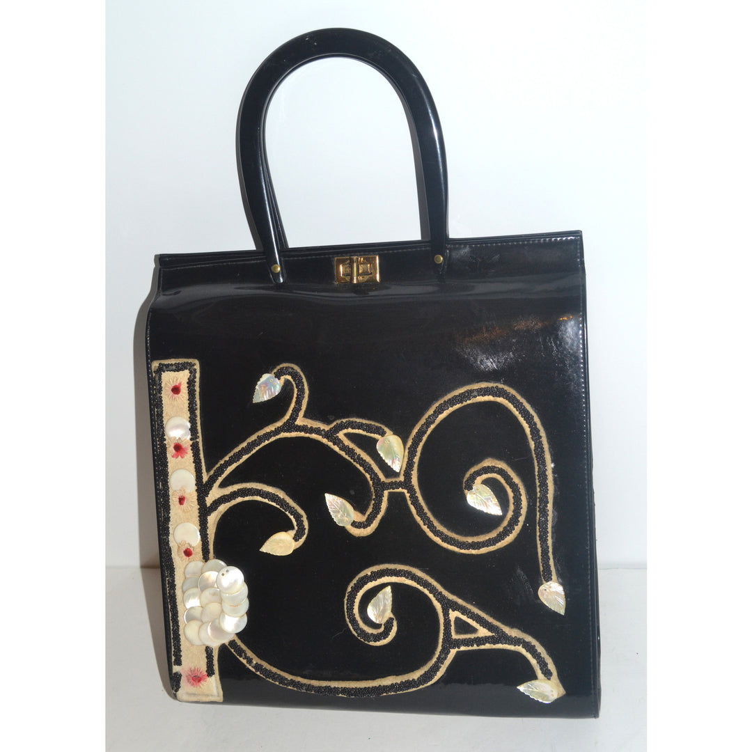 Vintage Black Patent Embellished Purse By Jolles Original