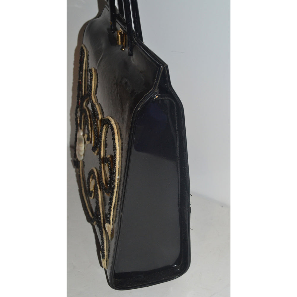 Vintage Black Patent Embellished Purse By Jolles Original