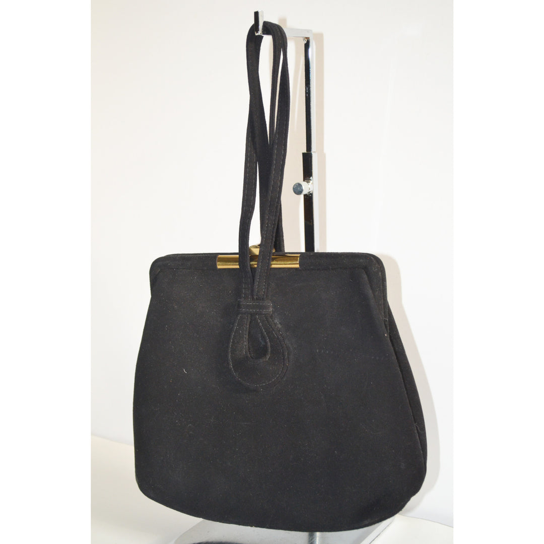 Vintage Keyhole Black Suede Purse By Kerrybrooke