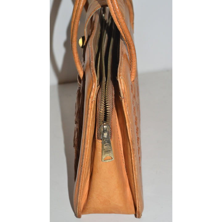 Vintage Tan Tooled Mexican Leather Ponyhair Purse