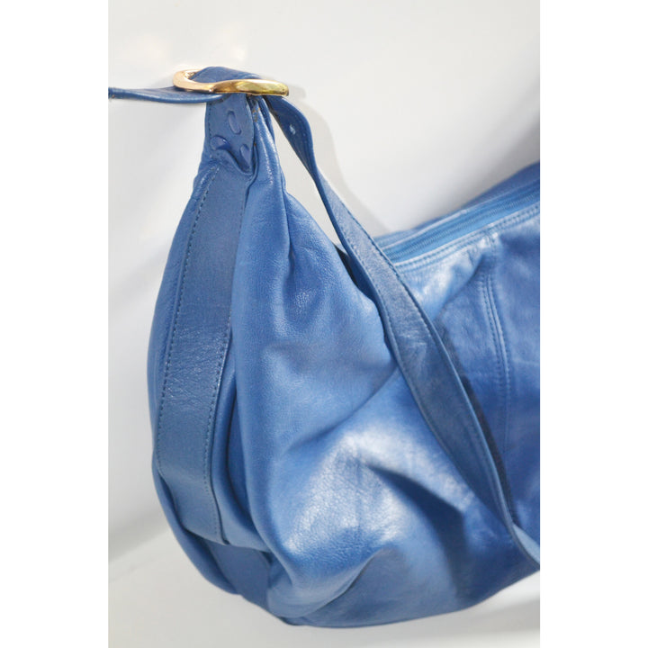 Vintage Blue Leather Hobo Purse By Lindsey Blake