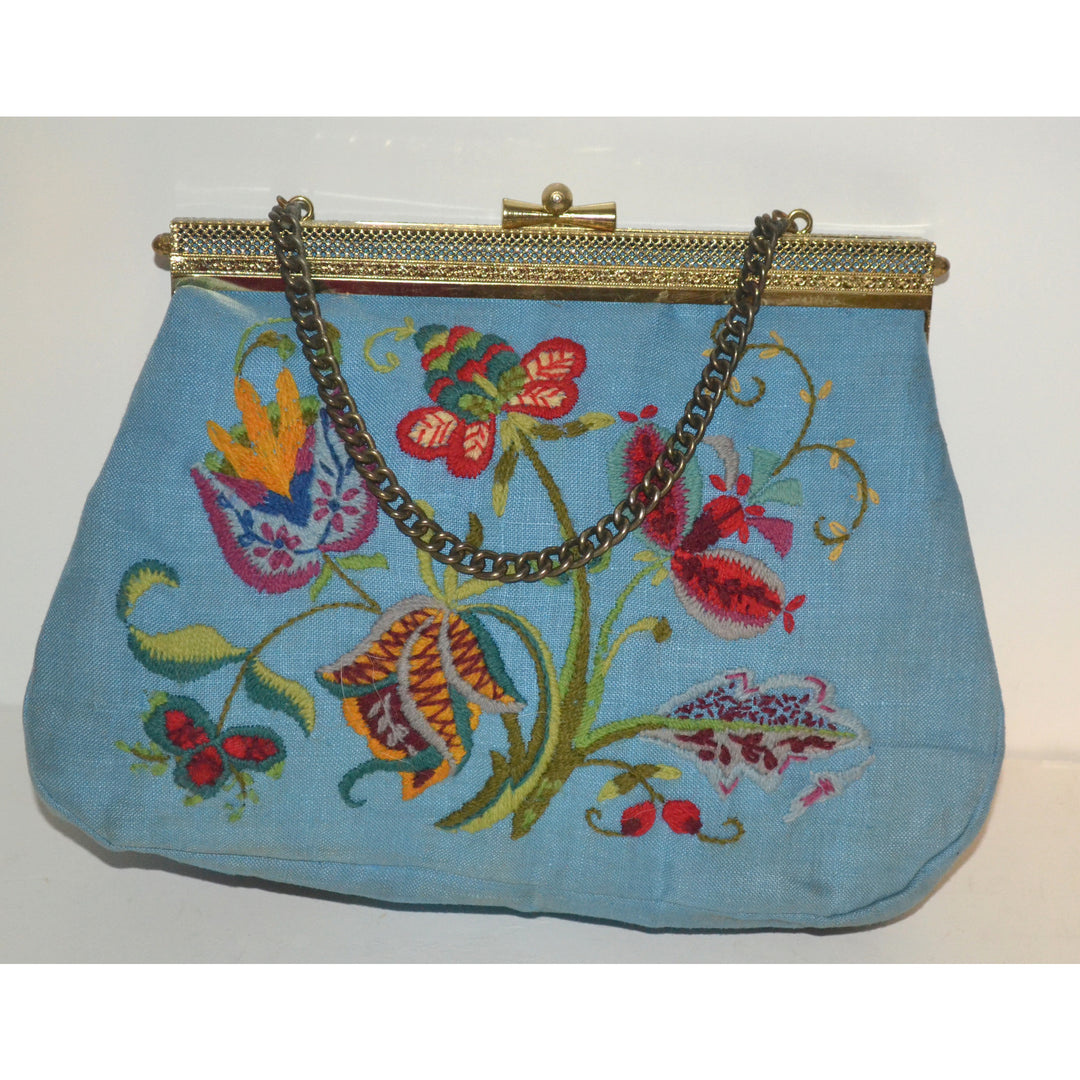 Vintage Blue Embroidered Purse By Lois