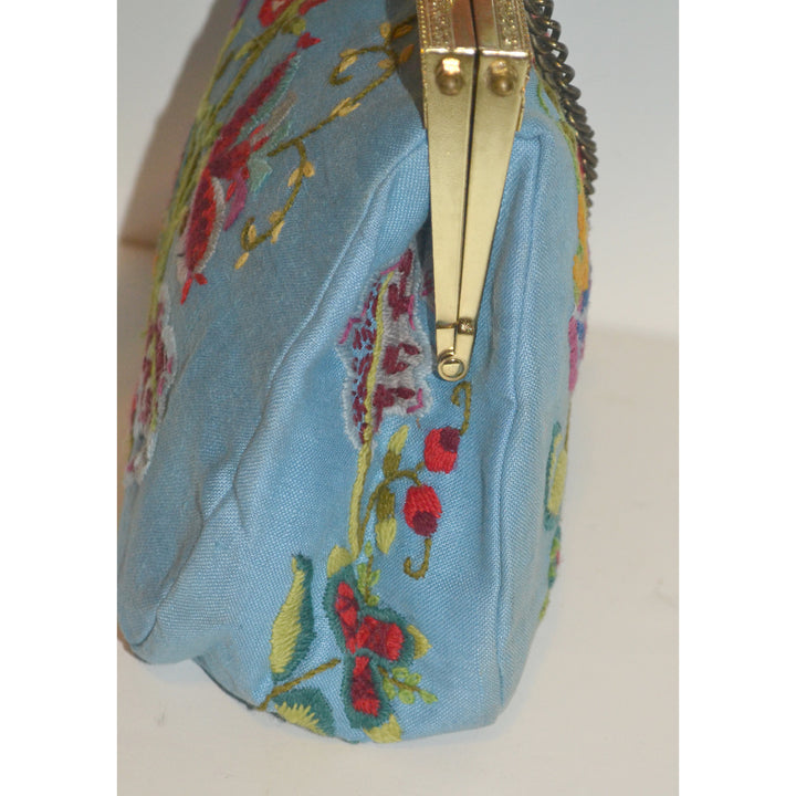 Vintage Blue Embroidered Purse By Lois