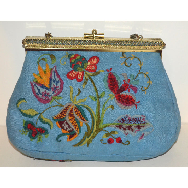 Vintage Blue Embroidered Purse By Lois