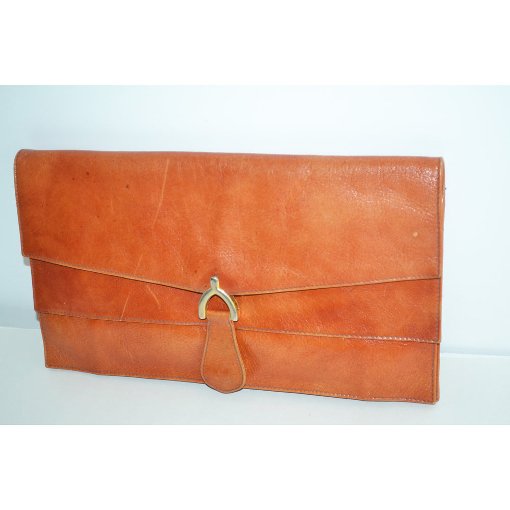 Vintage Orange Leather Flap Purse By Marshall Fields