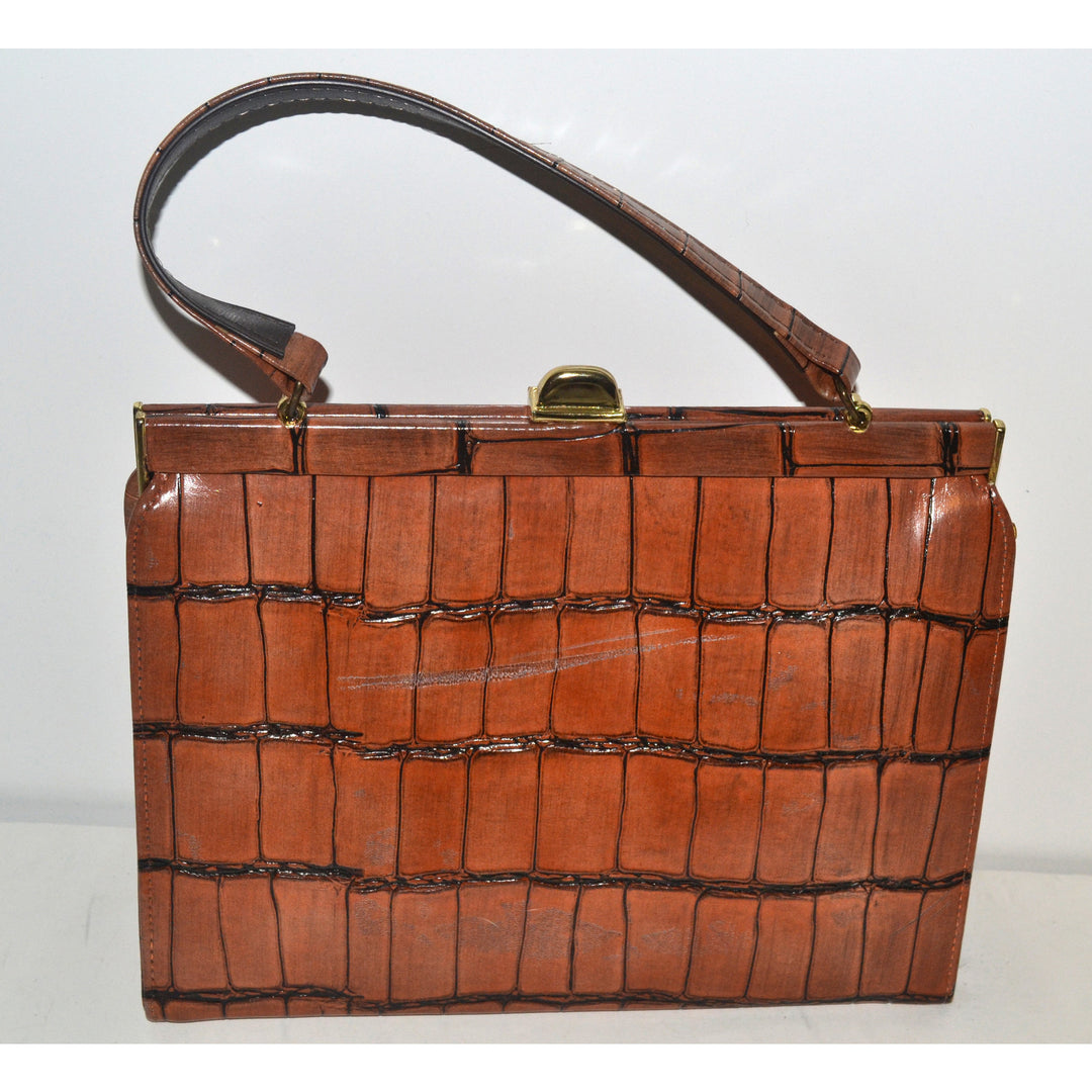 Vintage Brown Simulated Alligator Kelly Purse