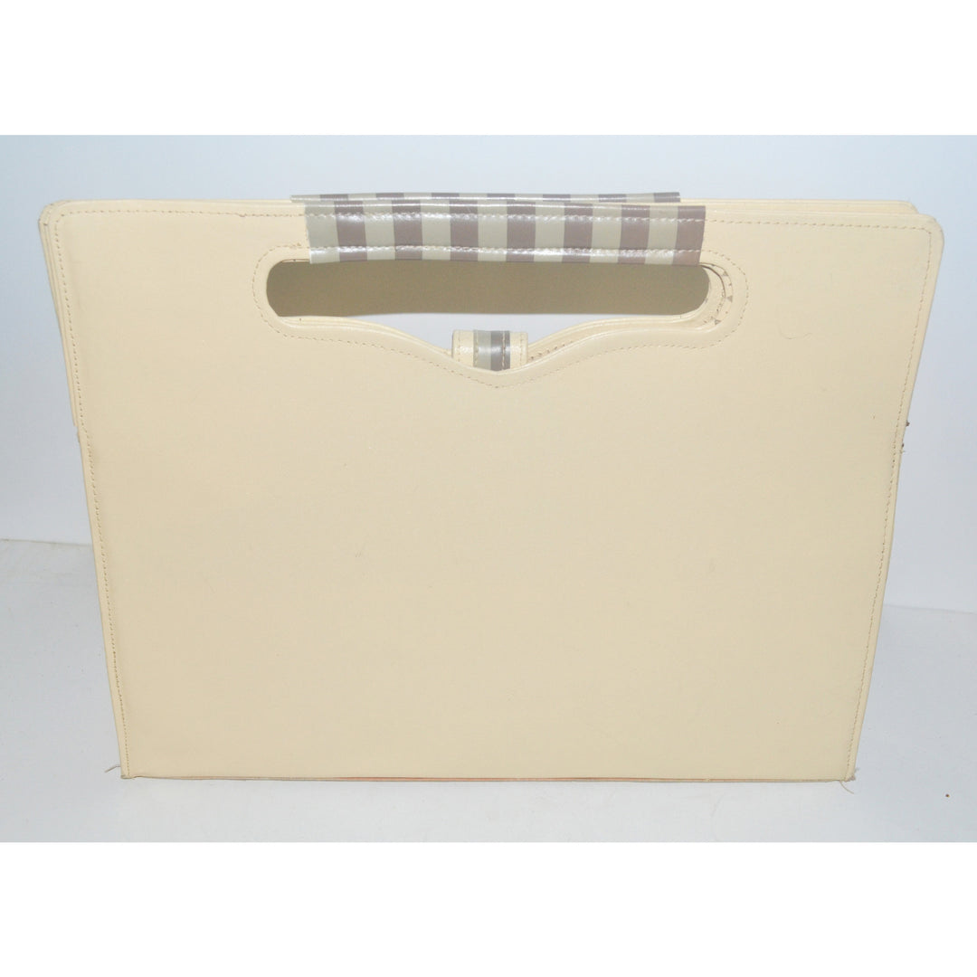 Vintage Chic Cream Leather Square Purse By Monaco