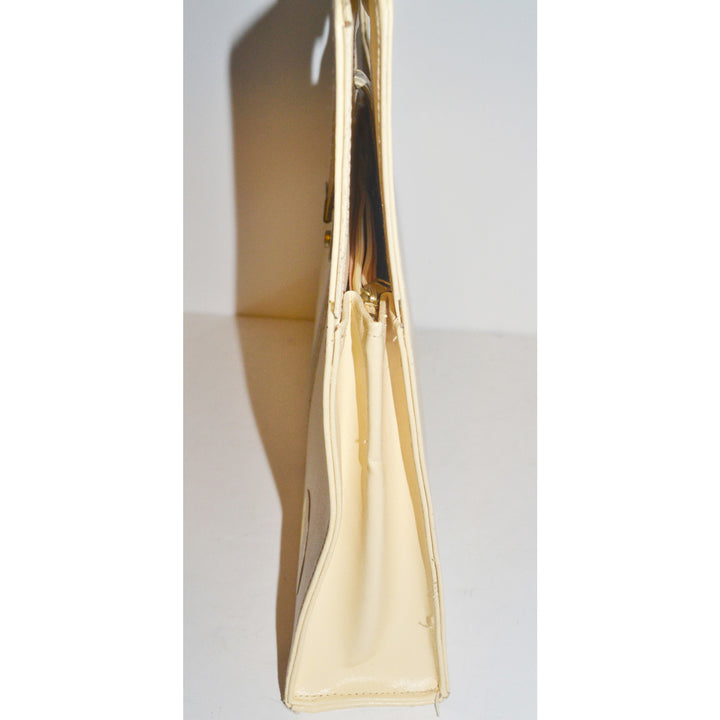 Vintage Chic Cream Leather Square Purse By Monaco