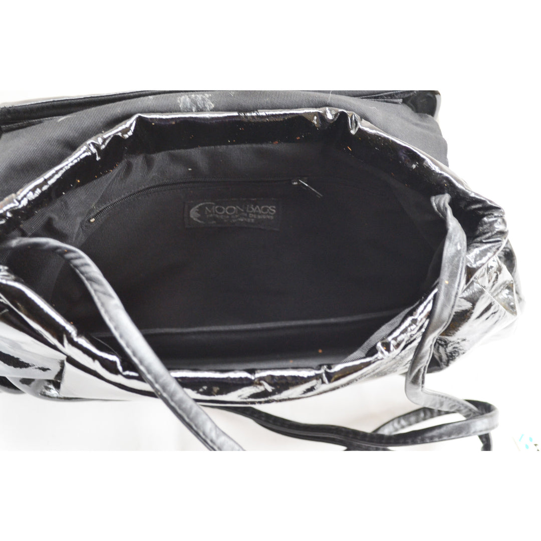 Vintage Black High Gloss Moon Bag & Lacquered Purse By Patricia Smith - 1980's