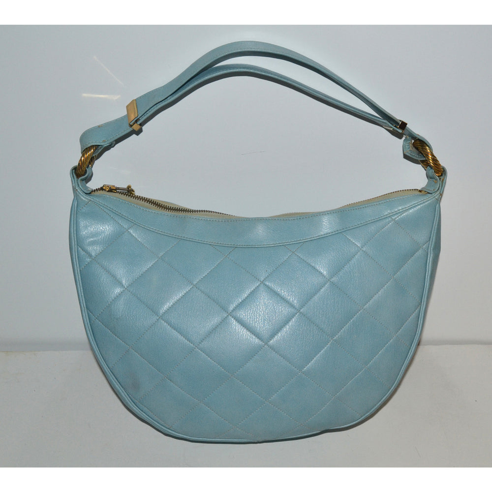 Vintage Blue Quilted Leather Purse By Morris Mosokowitz
