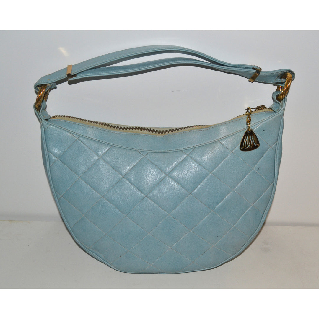 Vintage Blue Quilted Leather Purse By Morris Mosokowitz