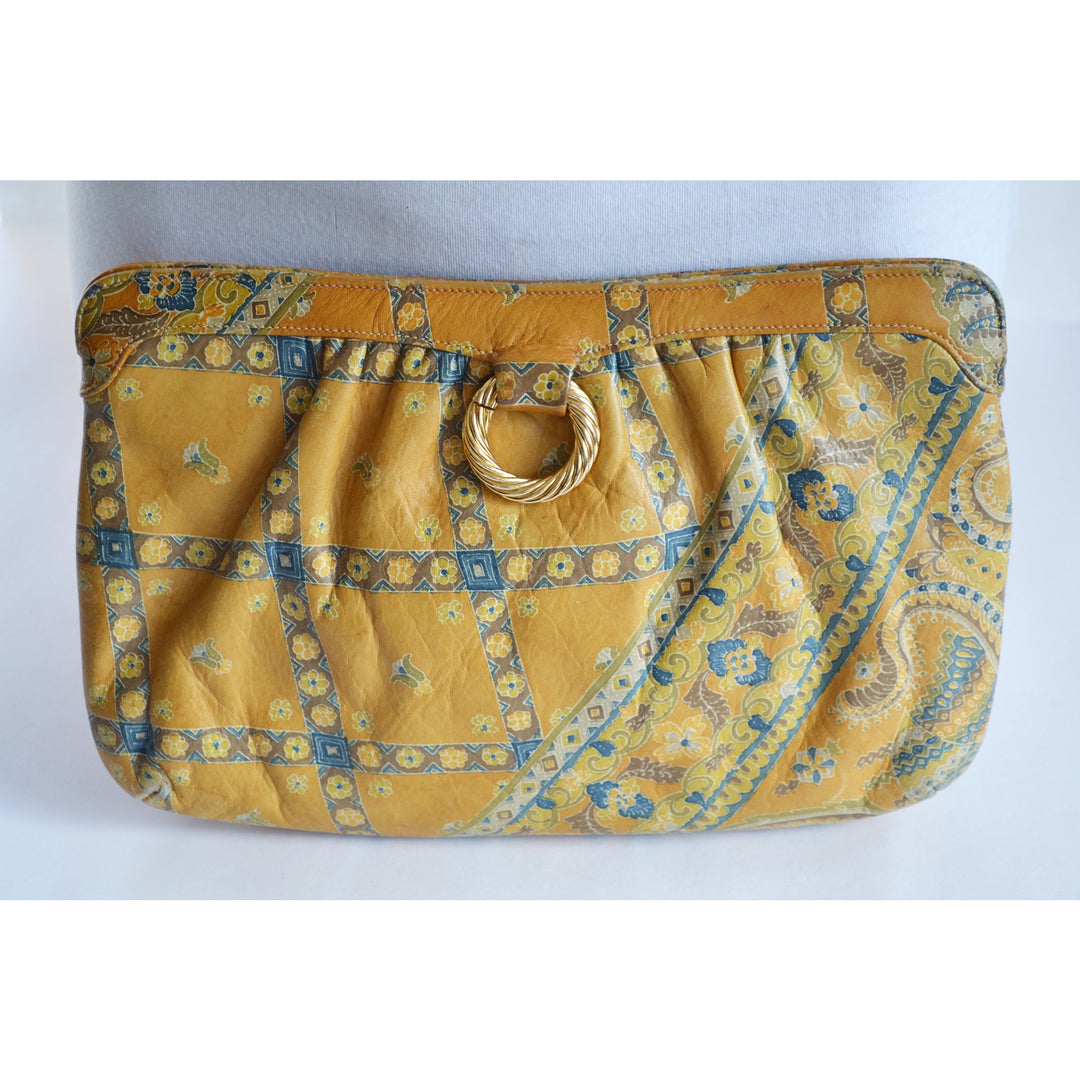 Vintage Paisley Leather Clutch Purse By Morris Moskowitz