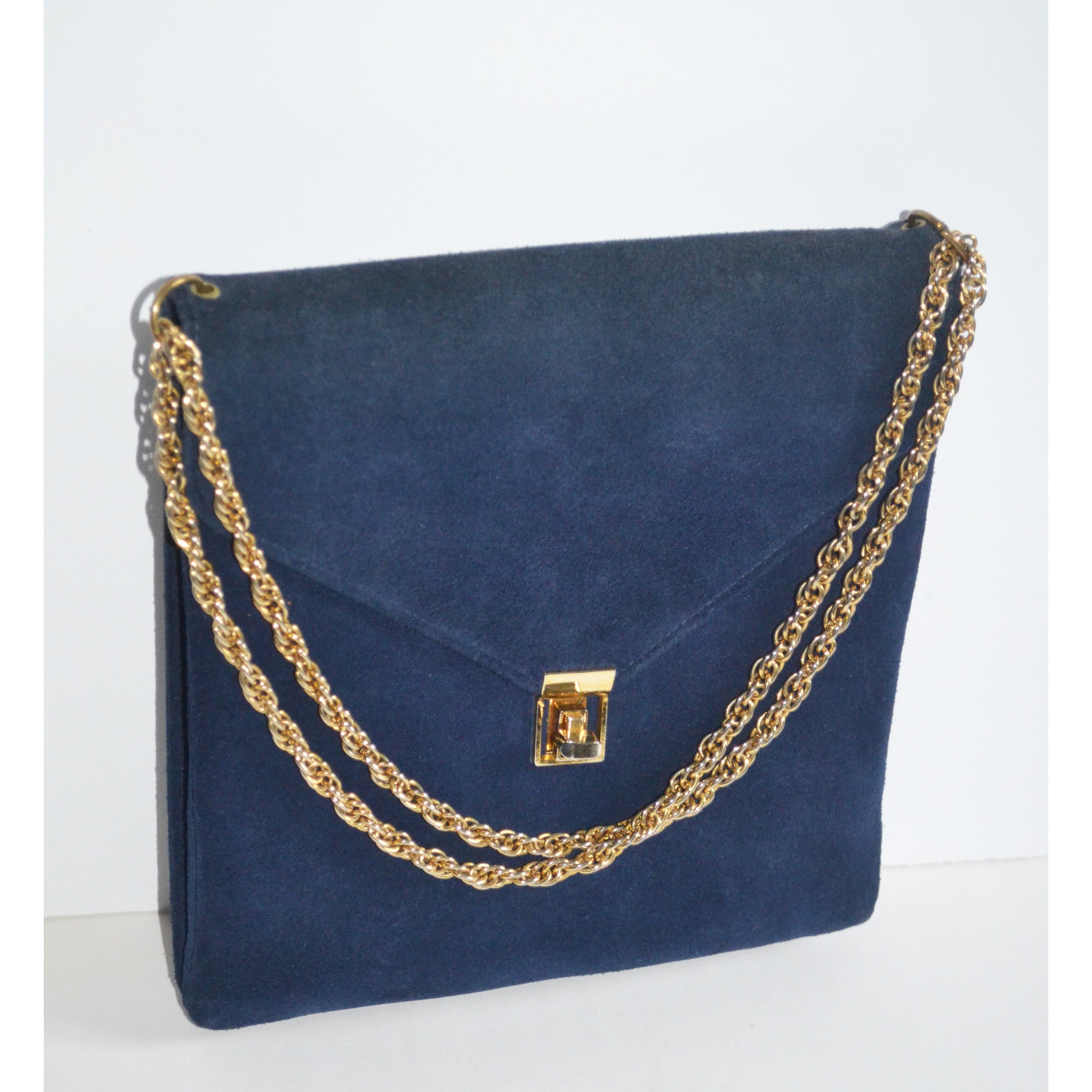 Vintage Navy Patent Gold Chain Purse by Joseph