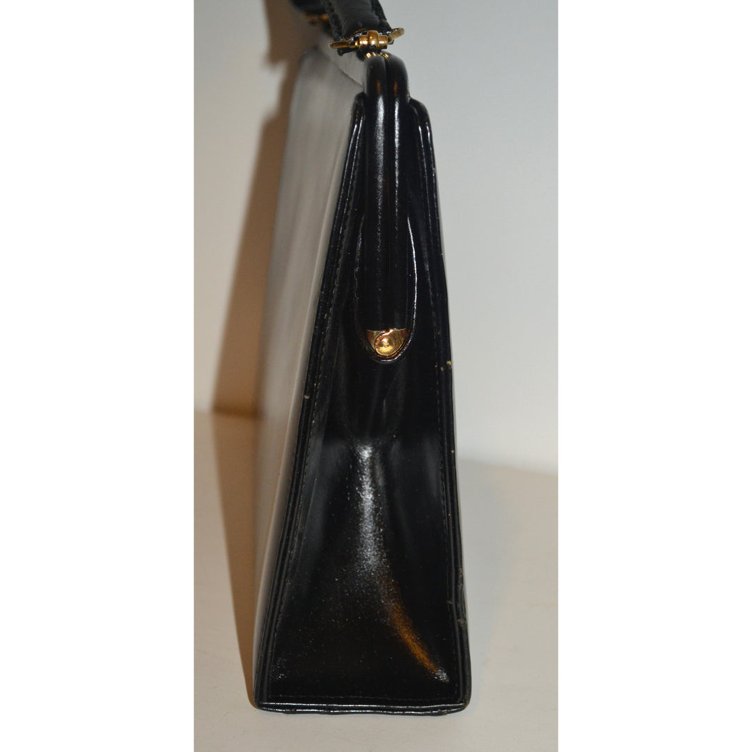 Vintage Black Leather & Needlepoint Purse