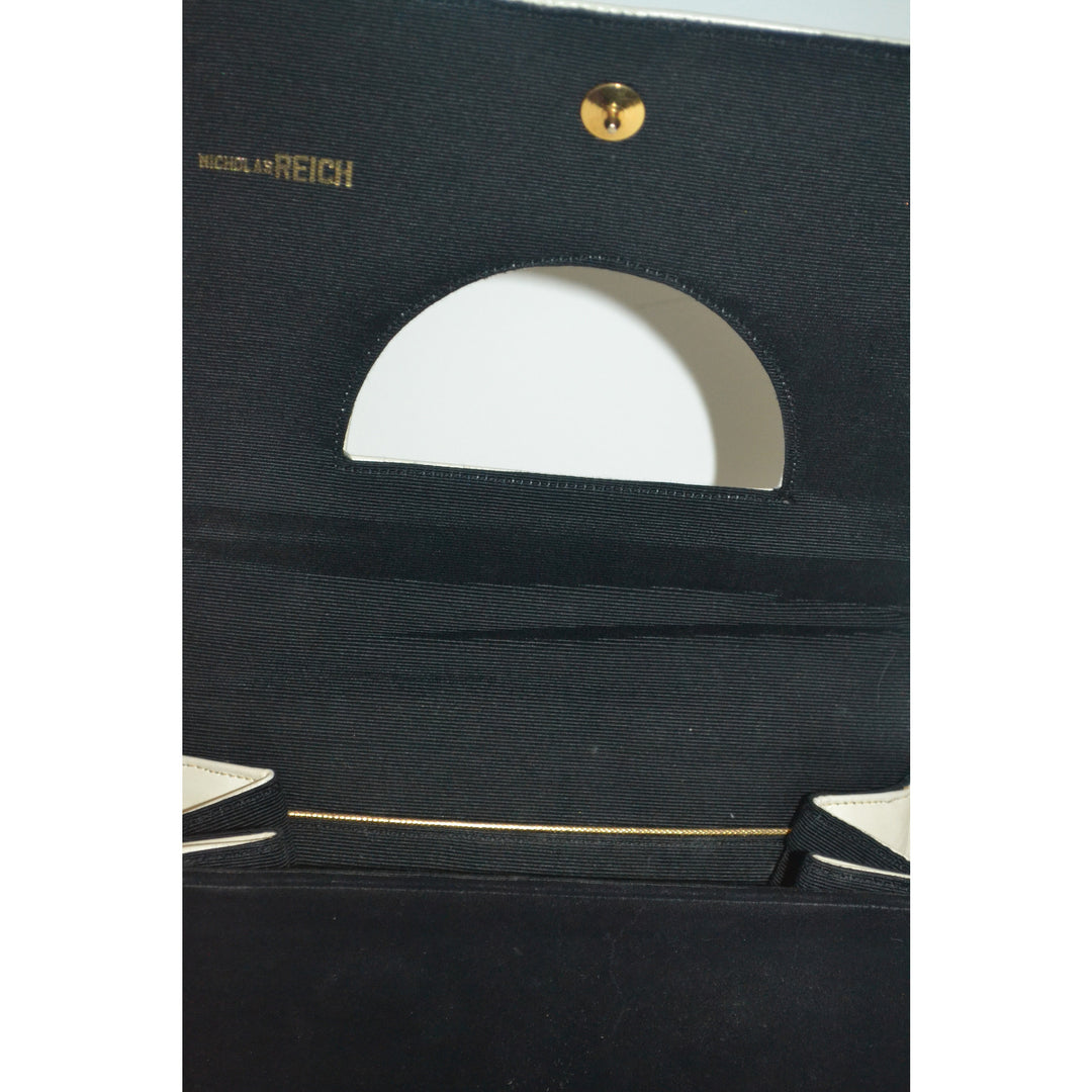 Vintage White & Black Leather Handbag By Nicholas Reich