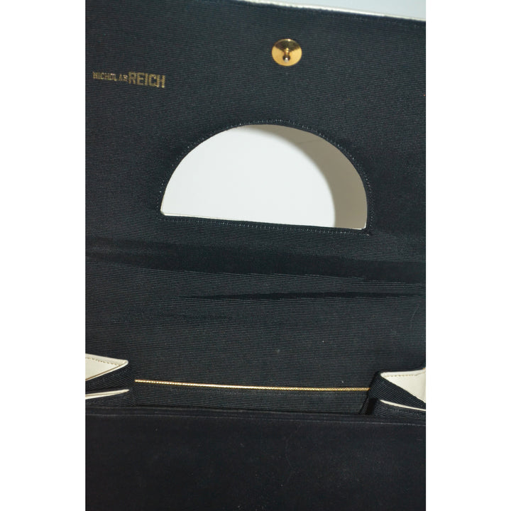 Vintage White & Black Leather Handbag By Nicholas Reich