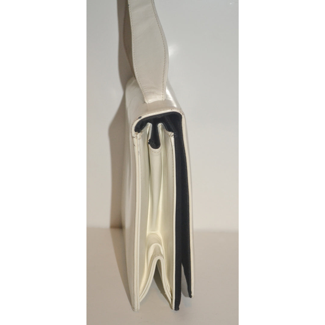 Vintage White & Black Leather Handbag By Nicholas Reich