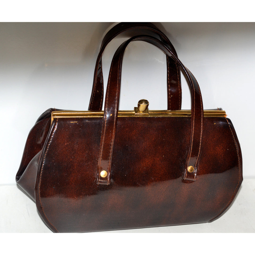 Vintage Brown High Gloss Baguette Purse