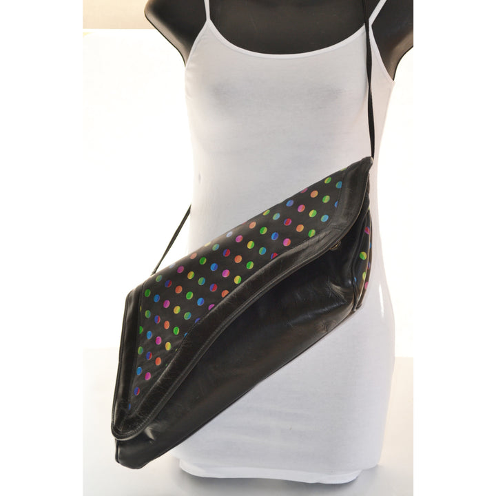 Vintage Black Polka Dot Asymmetrical Leather Clutch Purse