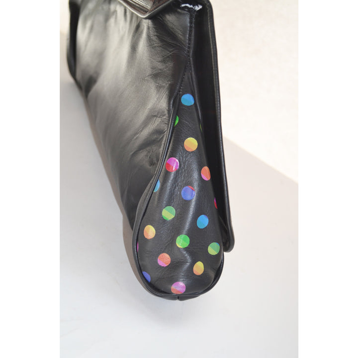 Vintage Black Polka Dot Asymmetrical Leather Clutch Purse