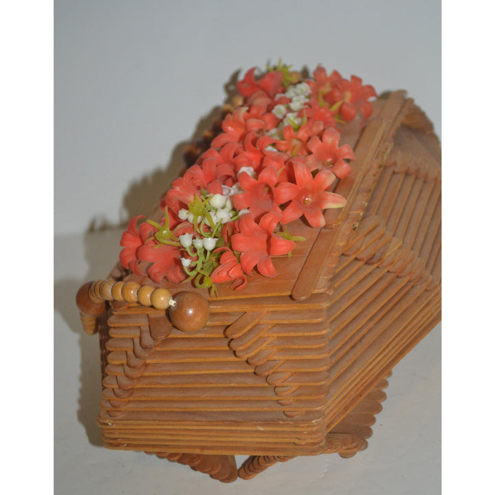 Vintage Arts & Craft Popsicle Stick Coffin Box Purse