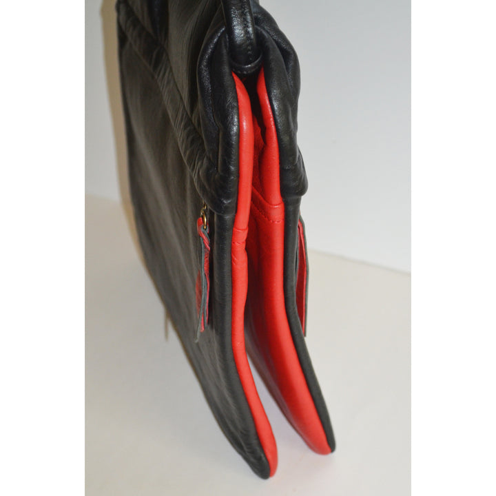 Vintage Reversible Red & Black Leather Pouch Purse