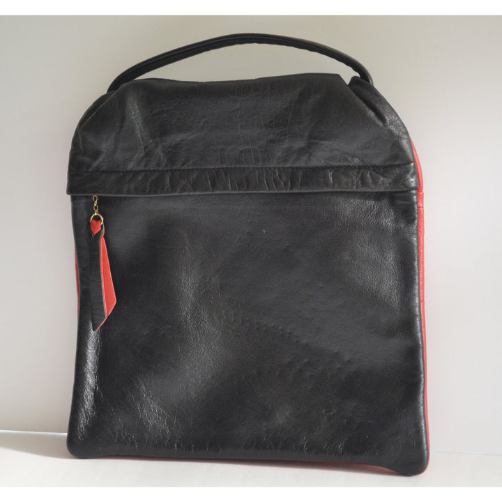 Vintage Reversible Red & Black Leather Pouch Purse