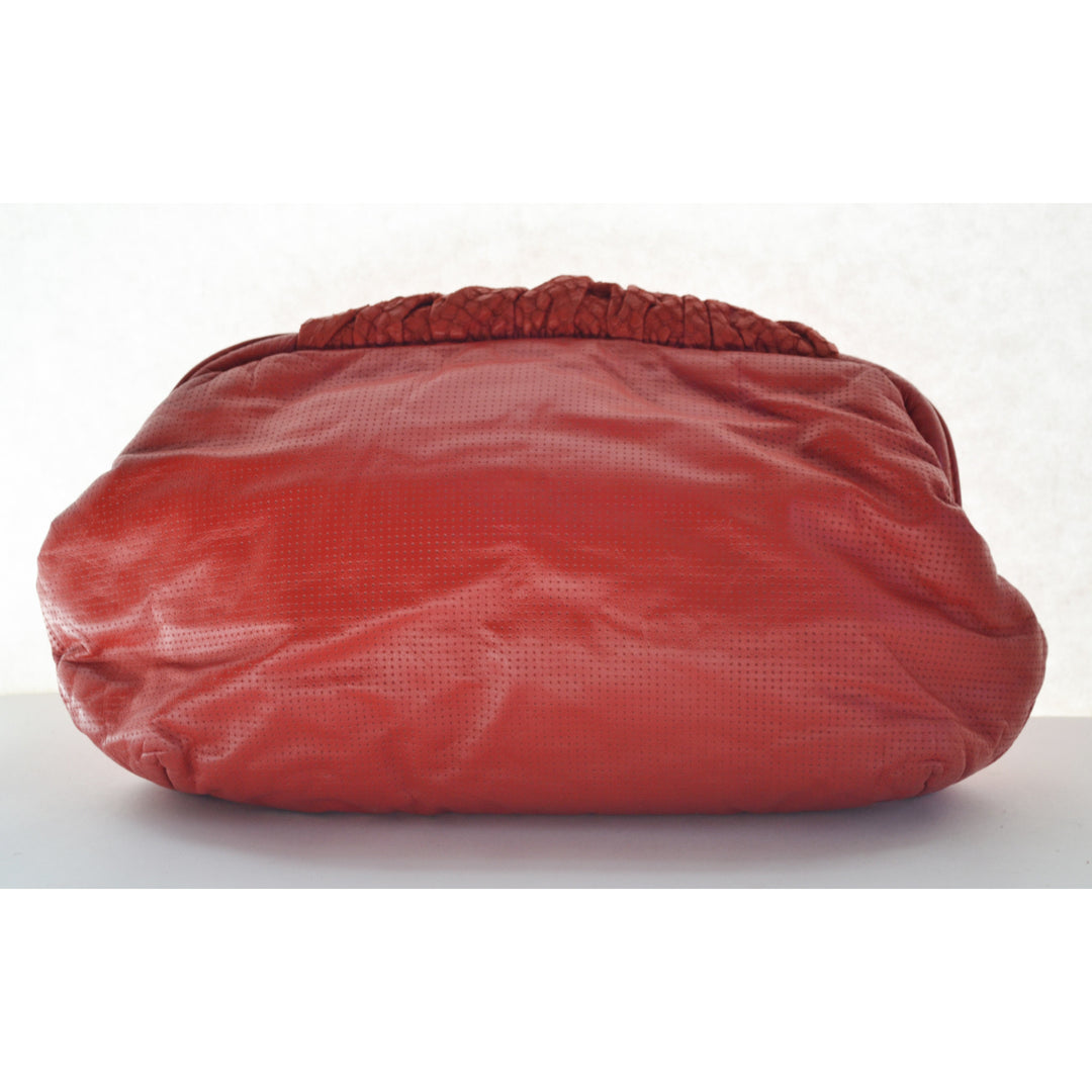 Vintage Red  Textured Leather Purse With Leopard Trim