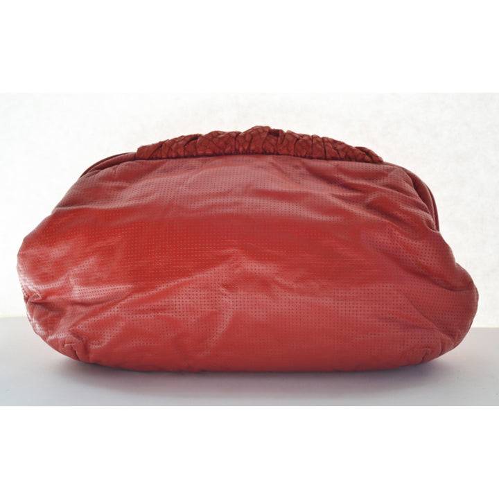 Vintage Red  Textured Leather Purse With Leopard Trim