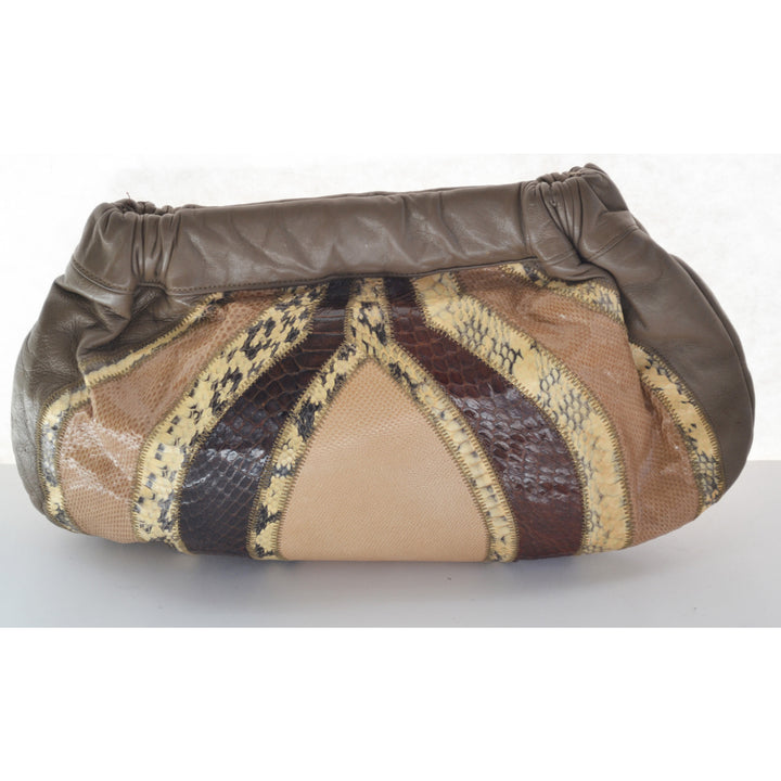 Vintage Brown Reptile & Patch Leather Purse By Margolin