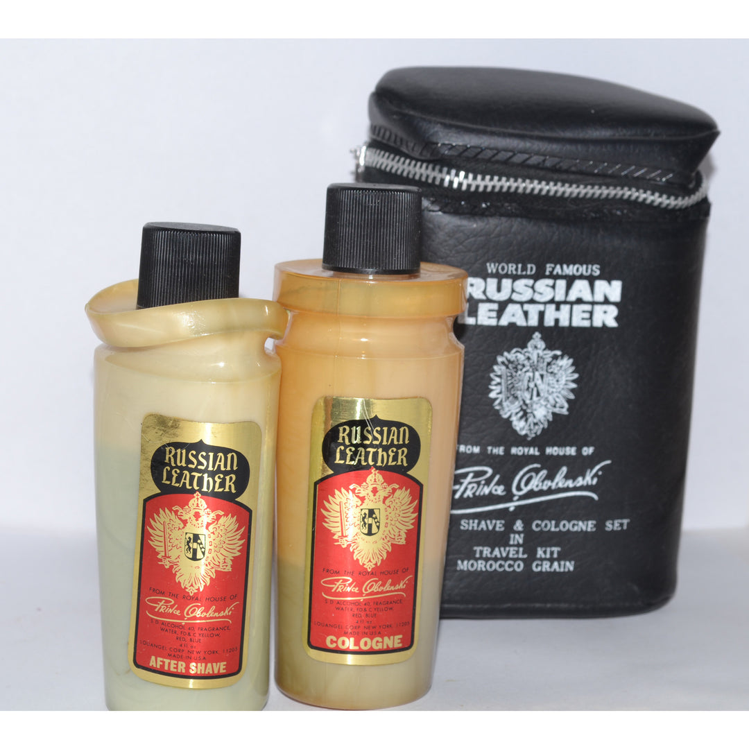 Vintage Russian Leather Cologne Set By Prince Obolenski