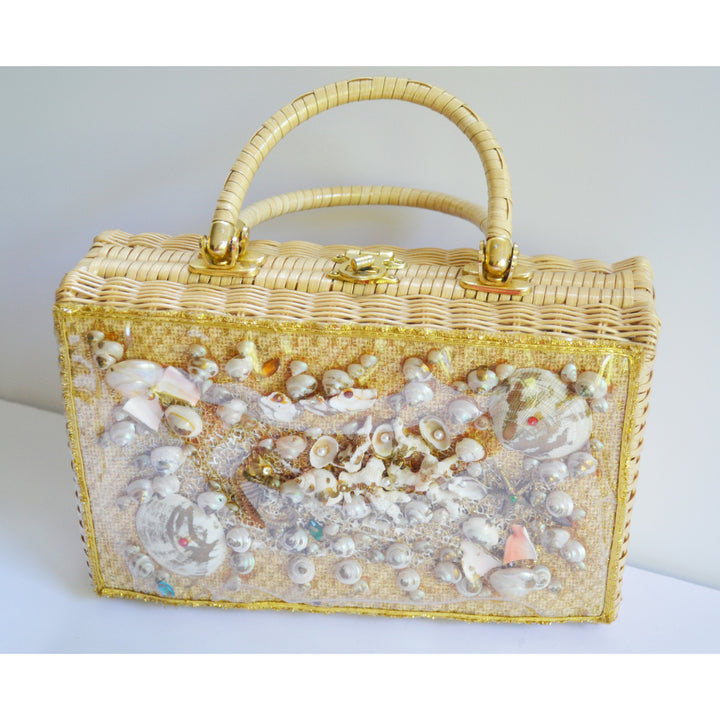 Vintage Sea Creatures Seashell Wicker Purse