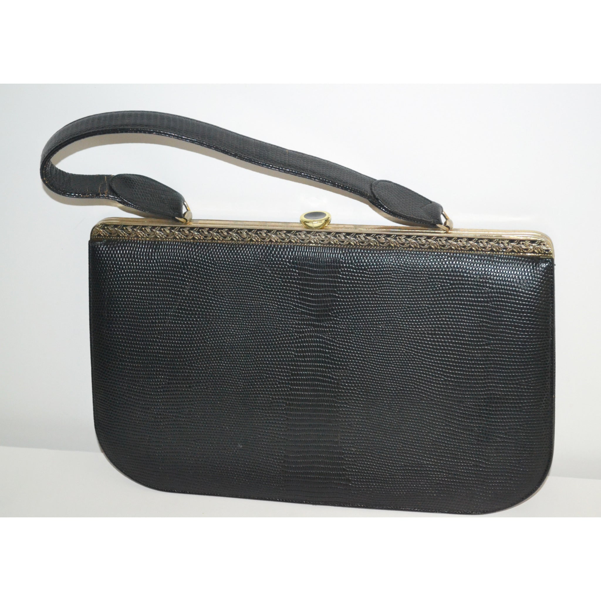 Vintage Black Faux Lizard Black Purse By Supreme Quirky Finds