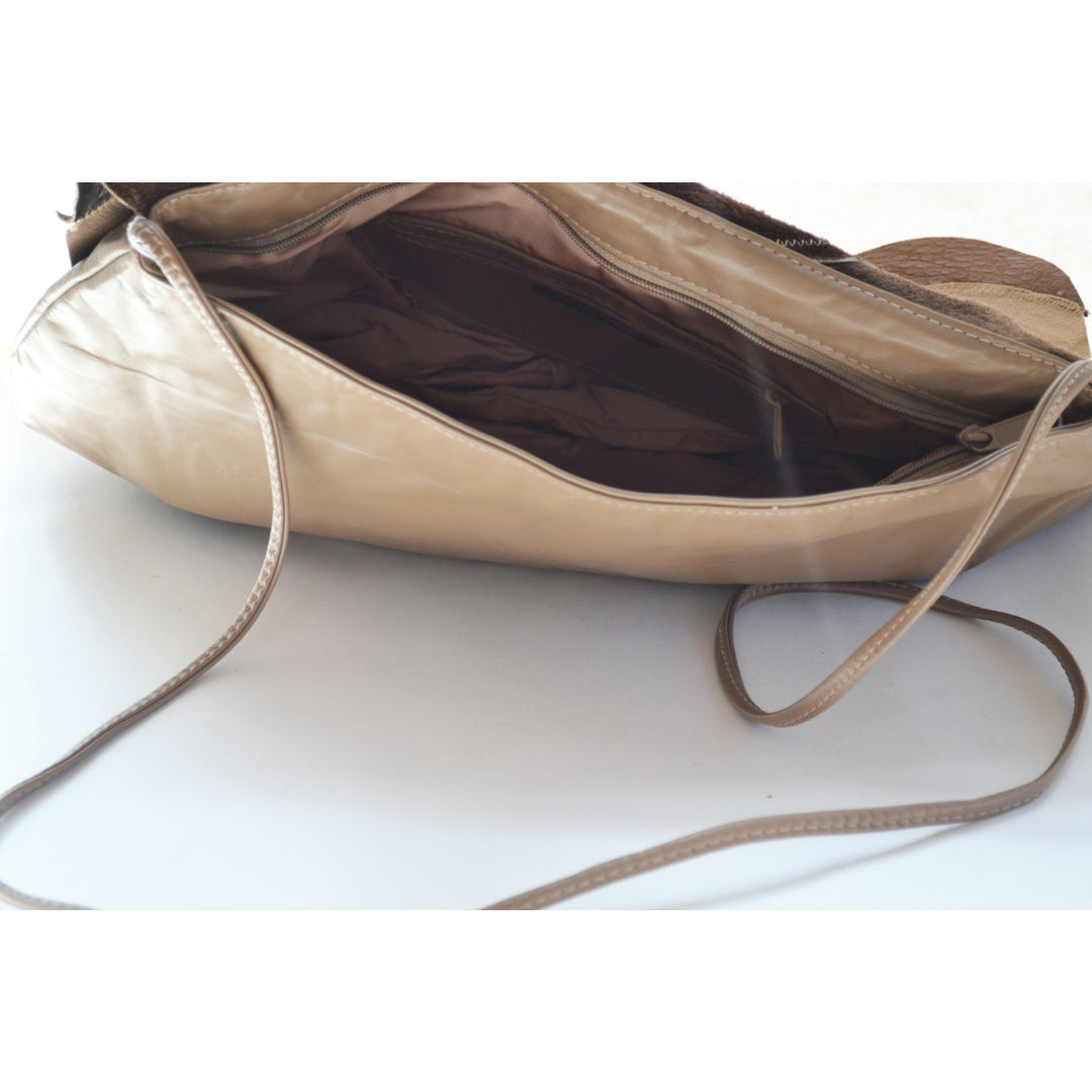 Vintage Taupe Leather Purse By Miriam -1980's