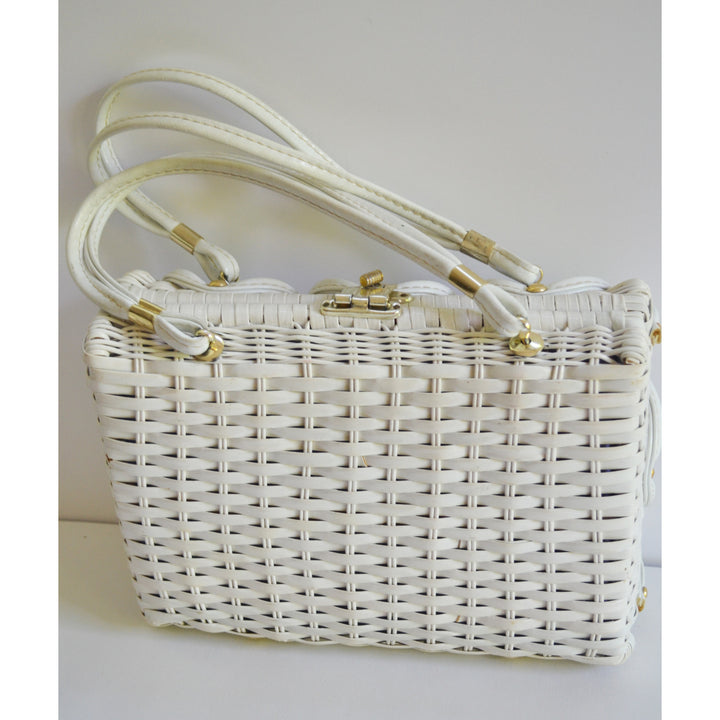 Vintage White Looped Wicker Purse By W.T. Grant
