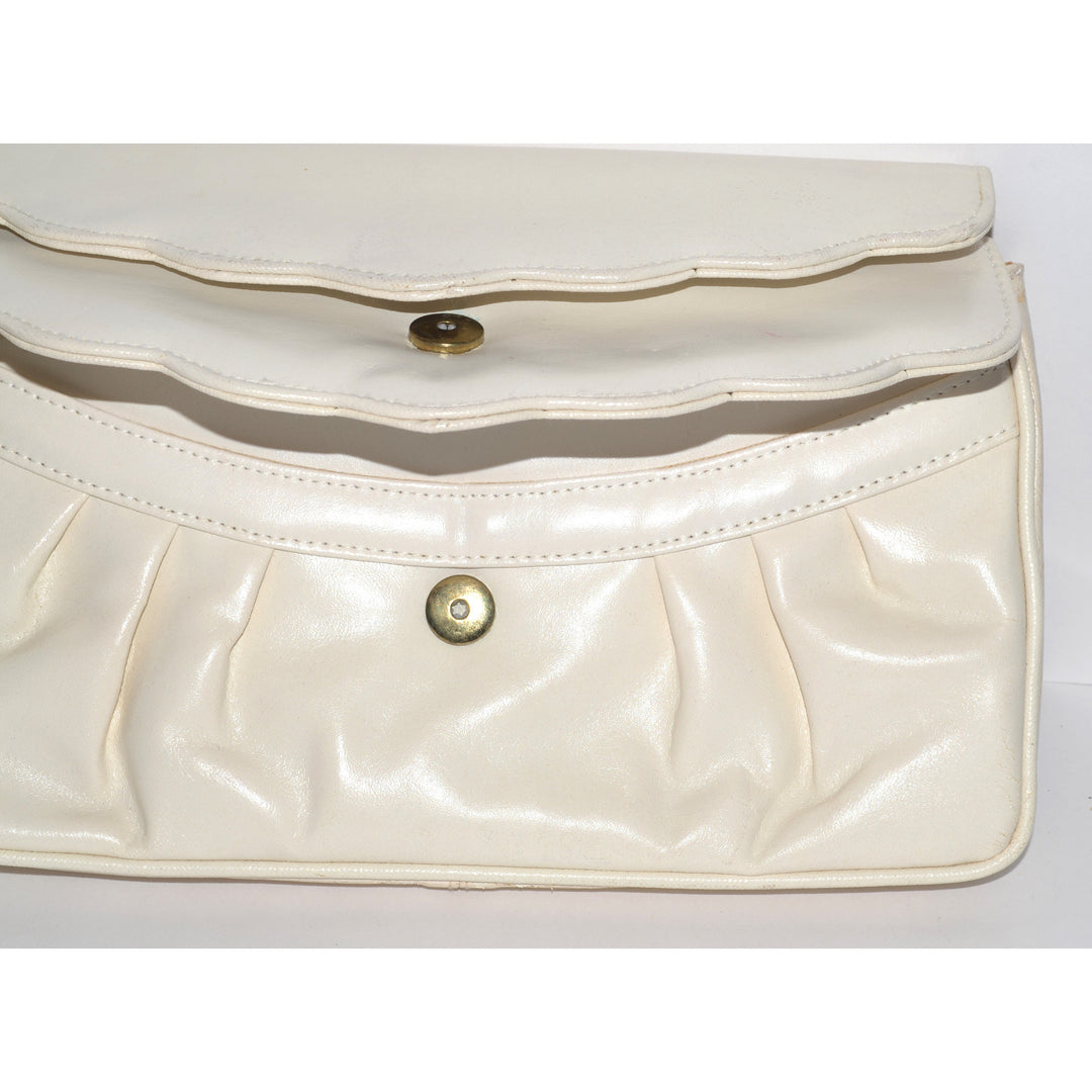 Vintage Off White Leather Clutch Purse