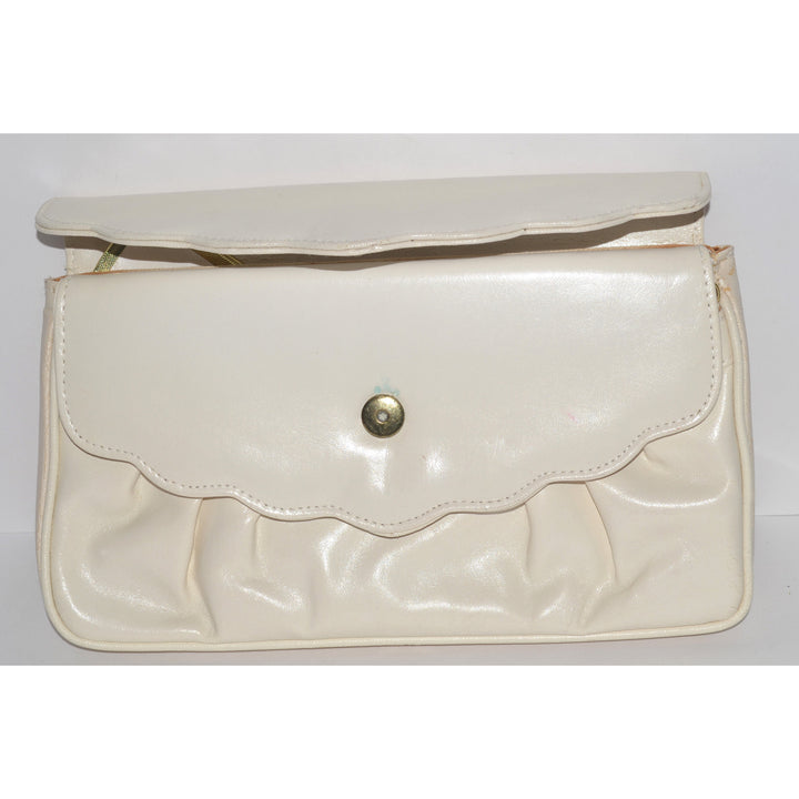 Vintage Off White Leather Clutch Purse
