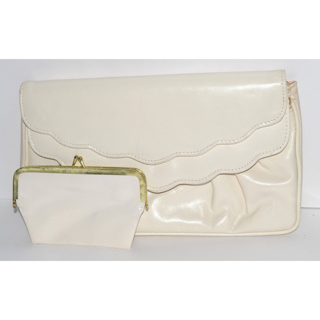 Vintage Off White Leather Clutch Purse