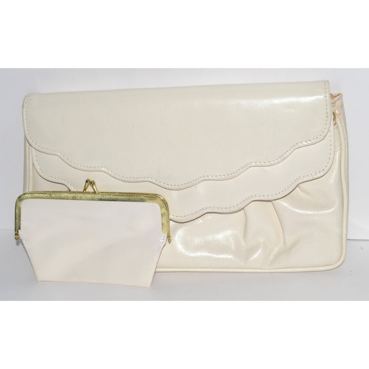 Vintage Off White Leather Clutch Purse