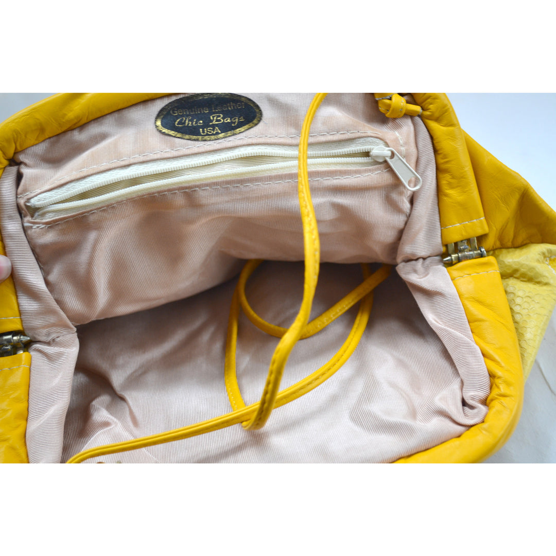 Vintage Yellow Leather Embossed Purse