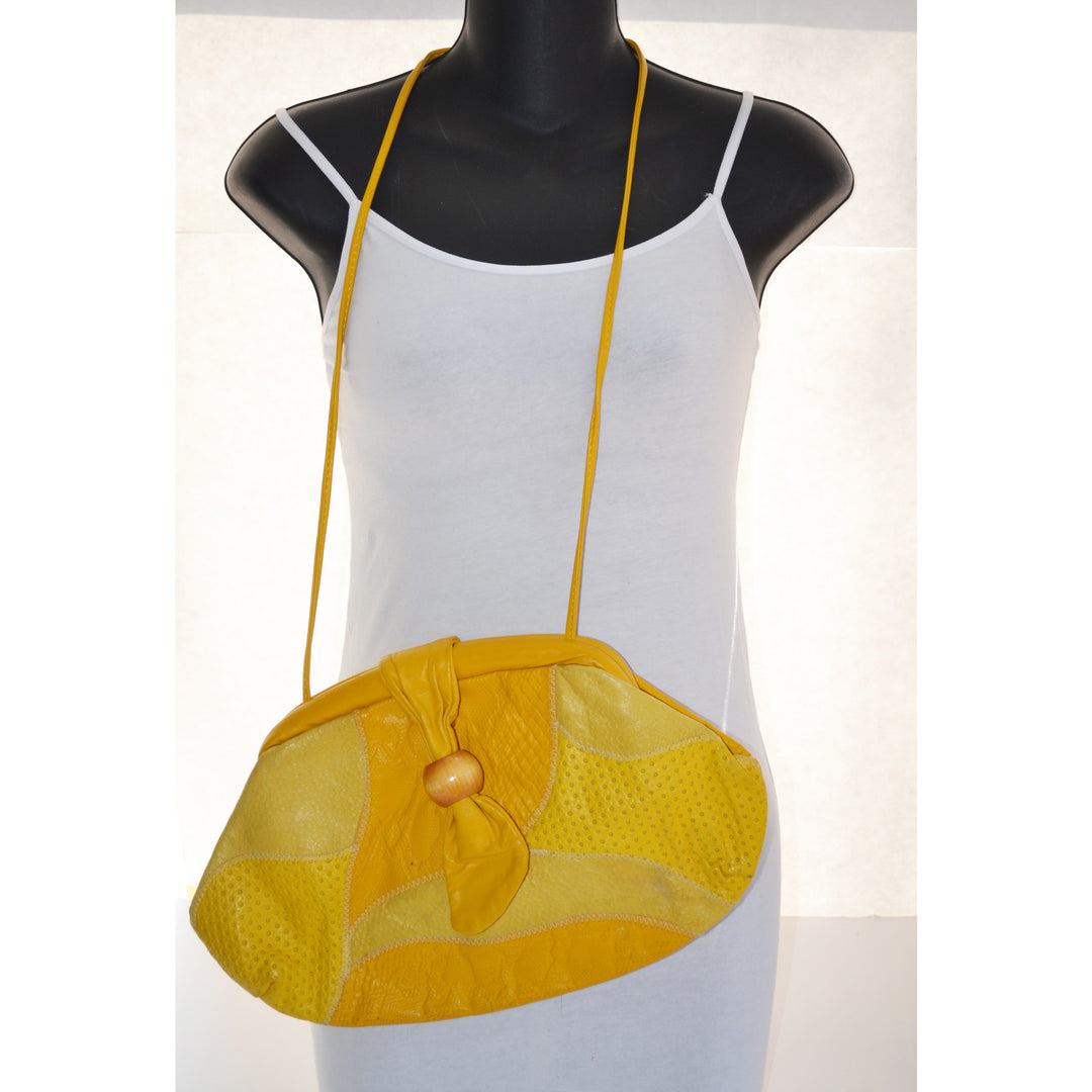 Vintage Yellow Leather Embossed Purse