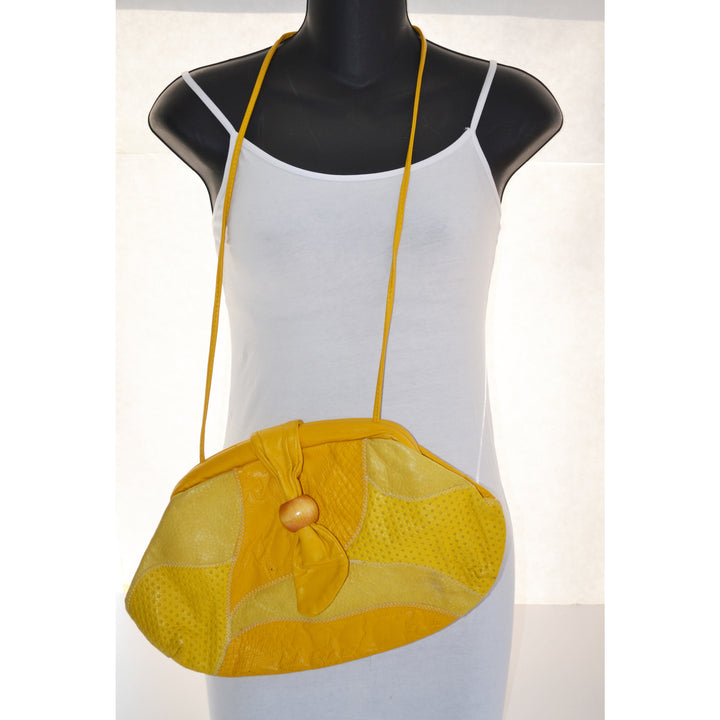 Vintage Yellow Leather Embossed Purse