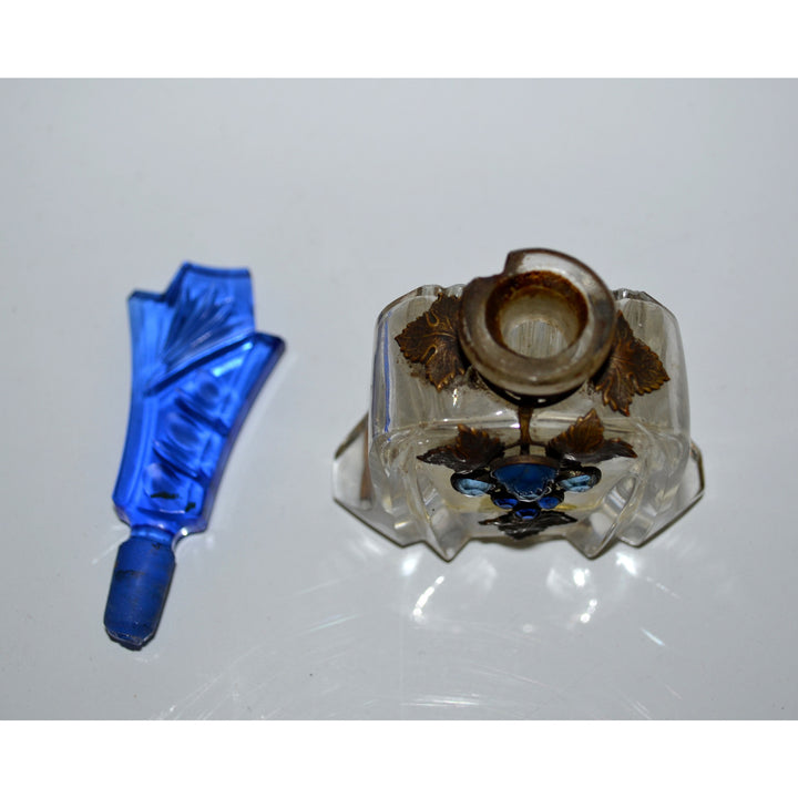 1930's Jeweled Blue Ornate Cut Czech Perfume Bottle By Aristo