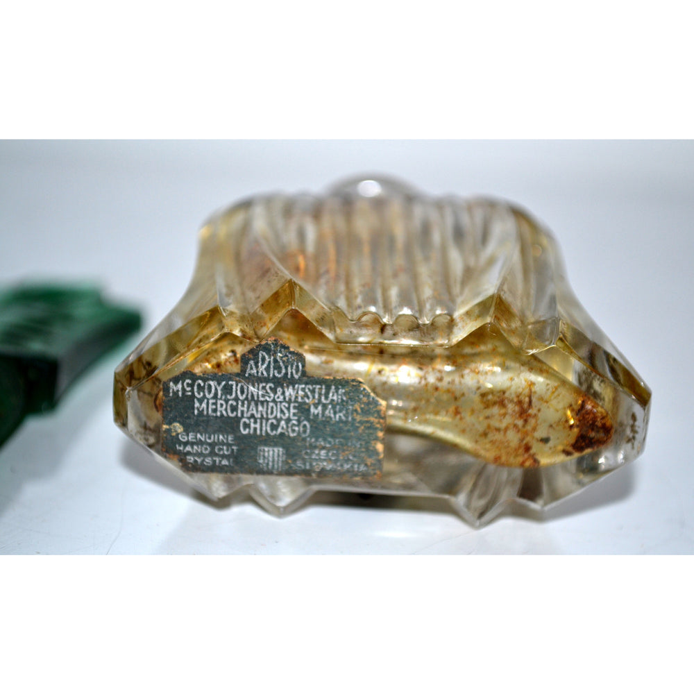 1930's Jeweled Green Ornate Cut Czech Perfume Bottle By Aristo