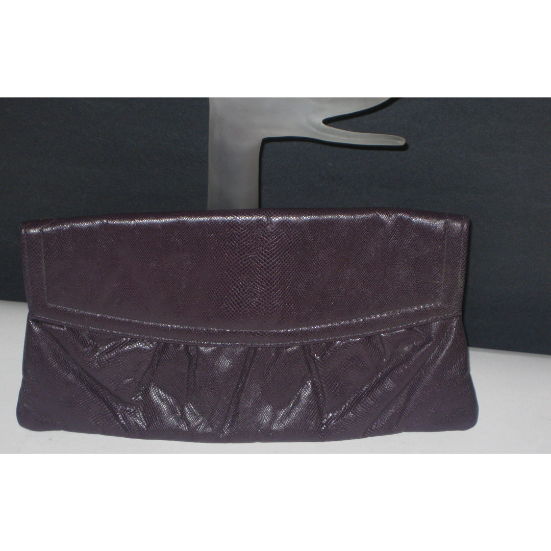 Vintage Pleated Plum Faux Reptile Clutch Purse