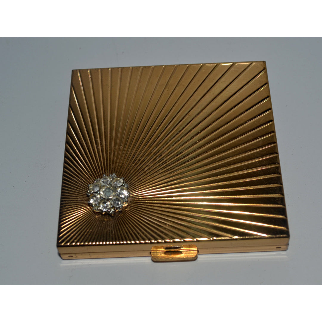 Vintage Goldtone Rhinestone Compact By Volupte