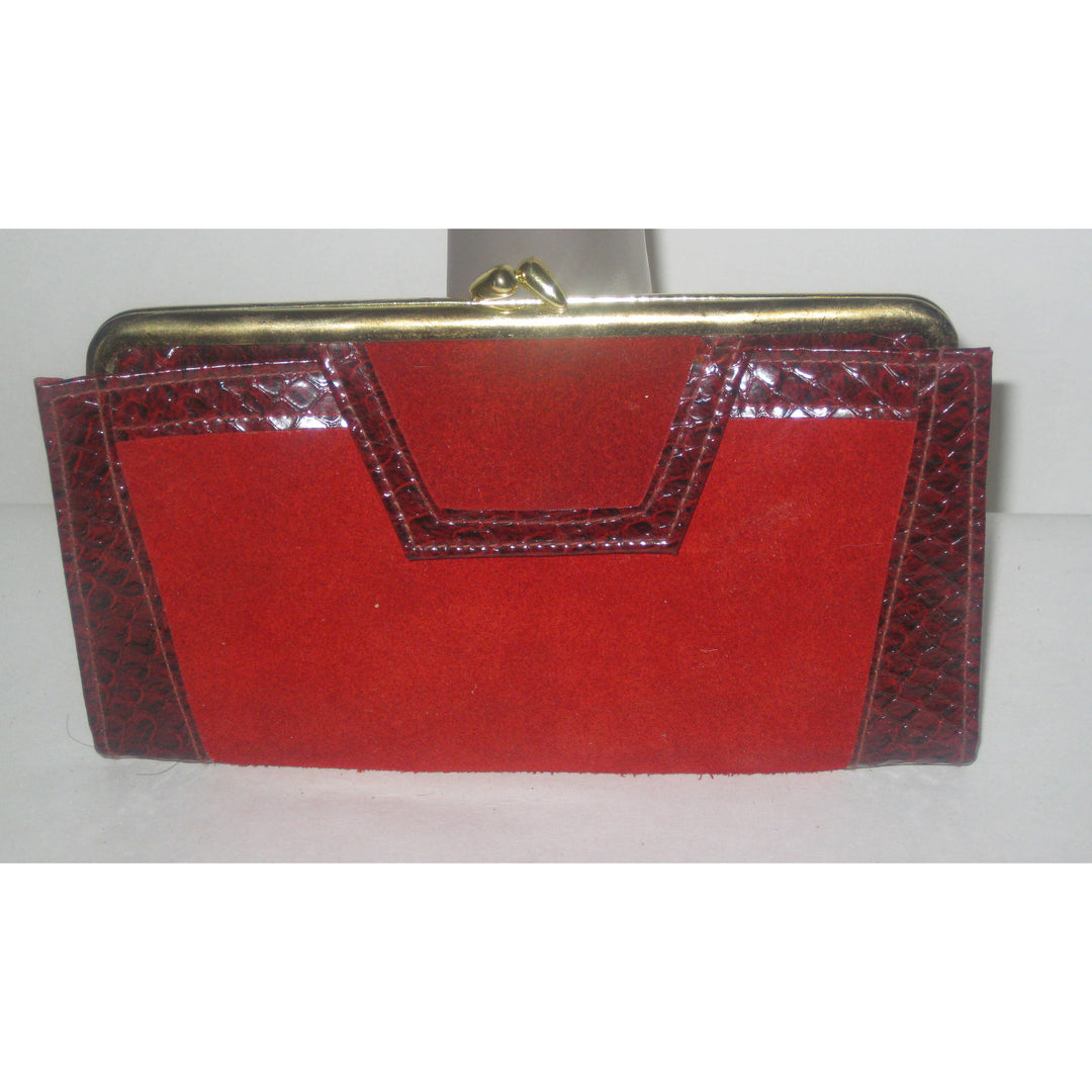Vintage Red Suede Faux Reptile Wallet By St. Thomas