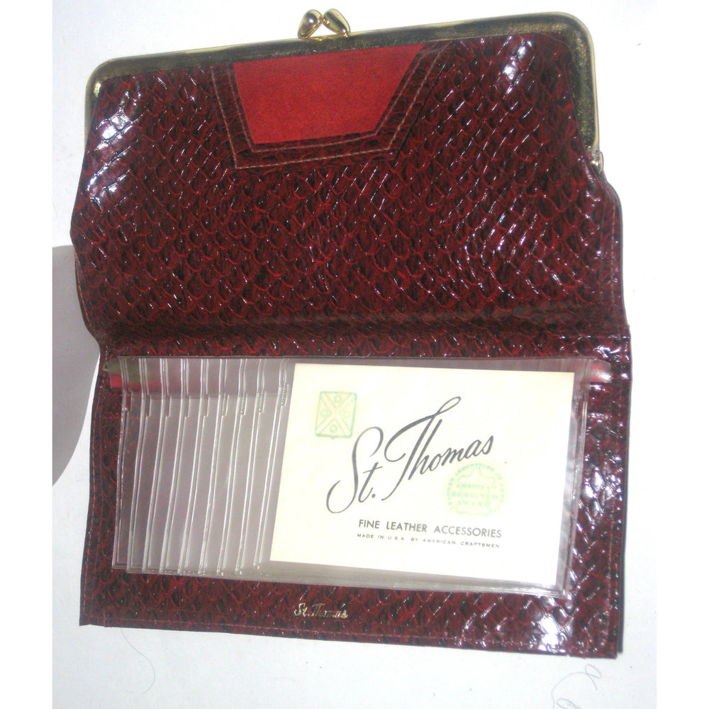 Vintage Red Suede Faux Reptile Wallet By St. Thomas