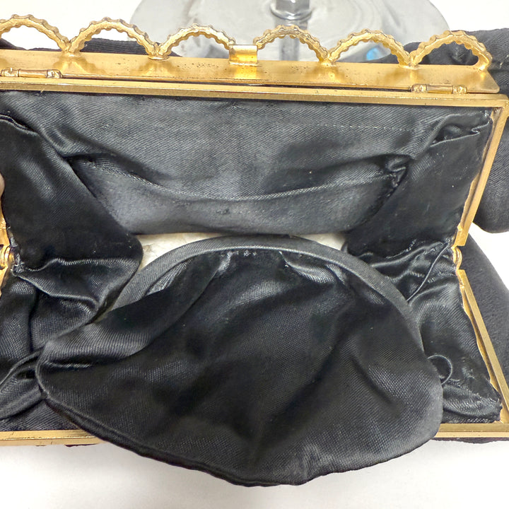 1950’s Black Fabric Evening Purse With Rhinestones